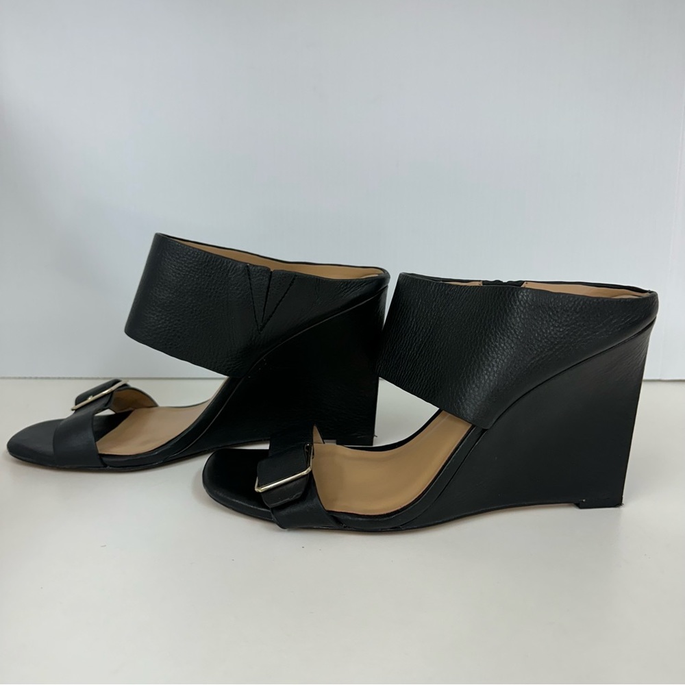 Ann Taylor Black Leather Wide Ankle Strap Buckle OpenToe Boho Heels 8.5M… - Picture 7 of 14